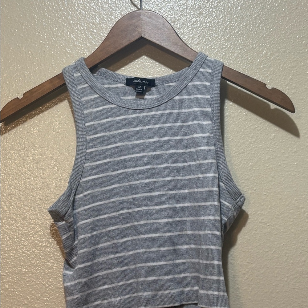 Ambiance Gray and White Striped Tank Top